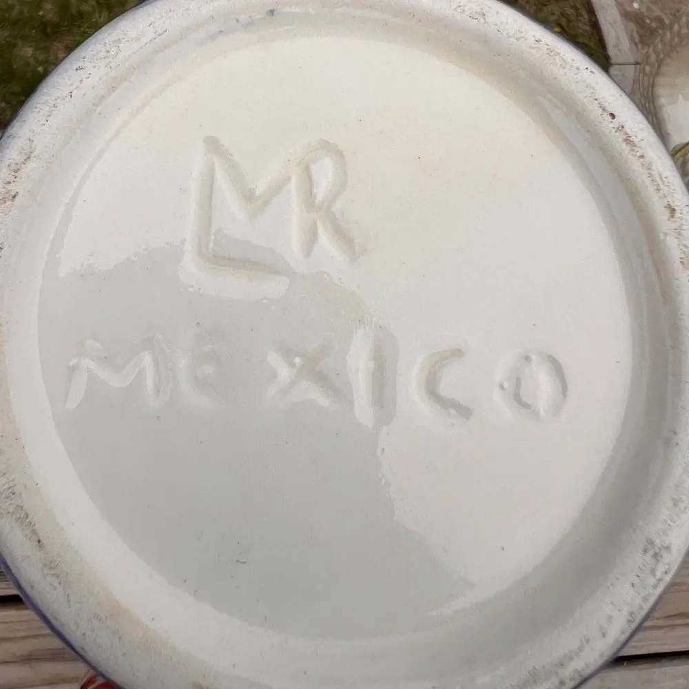 5 White Signed Ceramic Mugs With Fruit Design Made In Mexico With Fruit Design